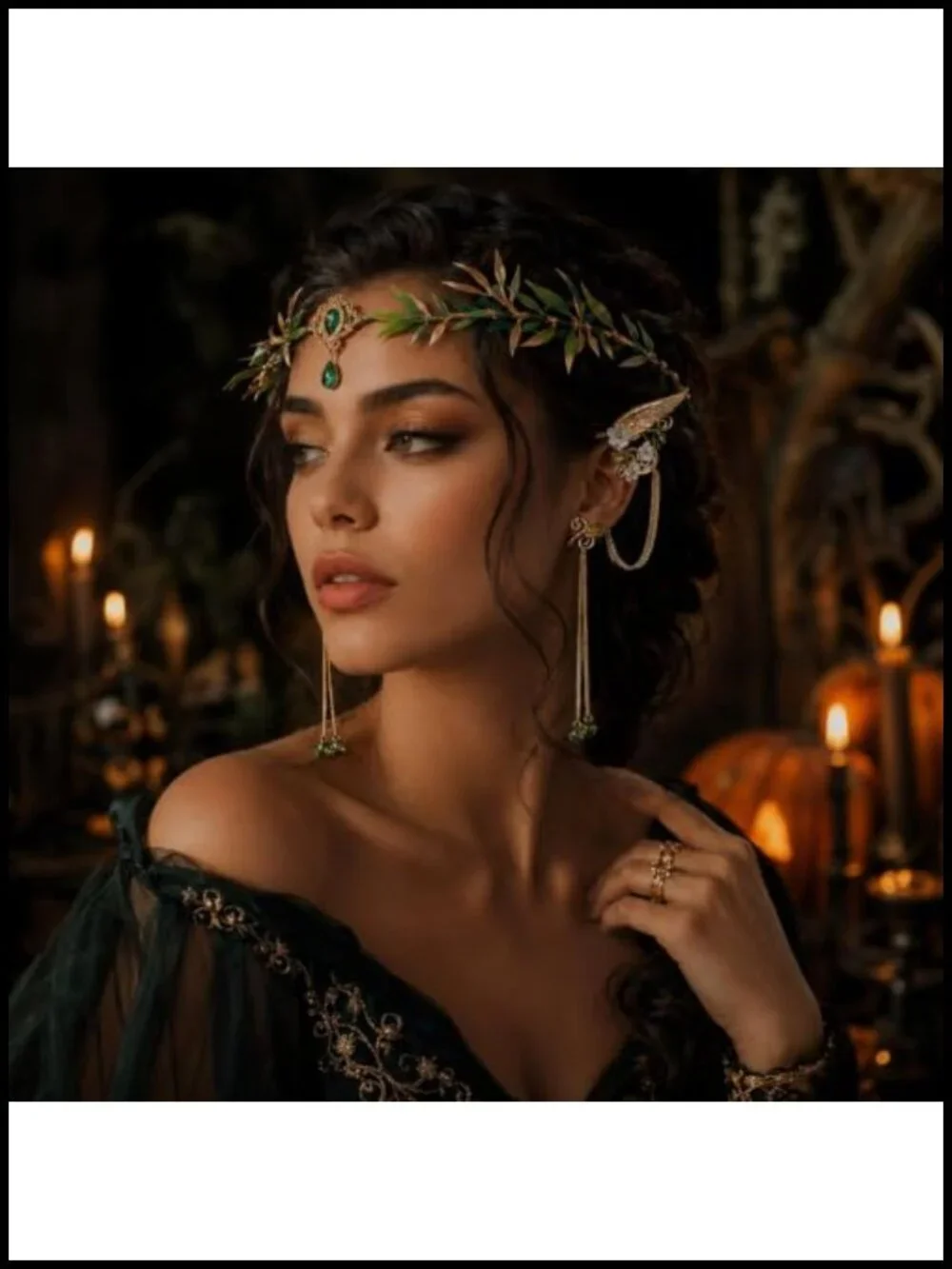 Fairy Crown and Elf Ear Cuffs Set, Adjustable Handcrafted Flower Headpiece